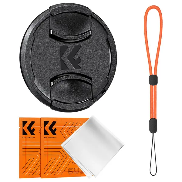 K&F 82MM Capac Obiectiv Snap-On, Prindere Centrala, Snur Anti-Pierdere, Material ABS, Laveta Microfibra