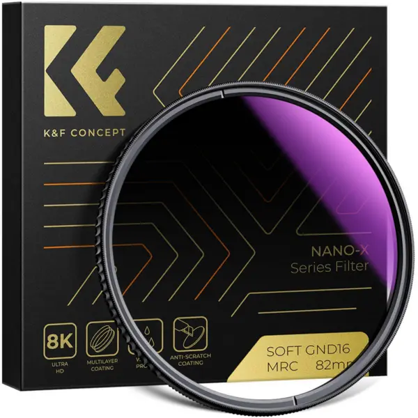 K&F 82mm Filtru Nano-X ND8 Gradual Soft, HD, Rezistent la Apa, Anti-Zgariere, Acoperire Albastra
