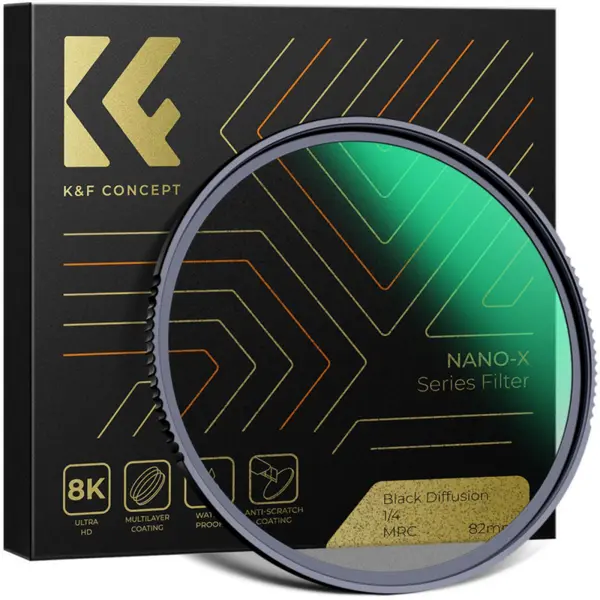 K&F 86mm Filtru Black Mist 1/4 Nano-X, Sticla Optica AGC, 28 Straturi, Rezistent la Apa, Cadru Aluminiu 3.3mm