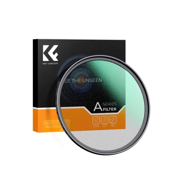 K&F Concept 52mm Filtru Black Mist A Series 1/4, Sticla Optica HD, Rezistent la Apa, Rama Aluminiu 3.3mm, Tratament Verde
