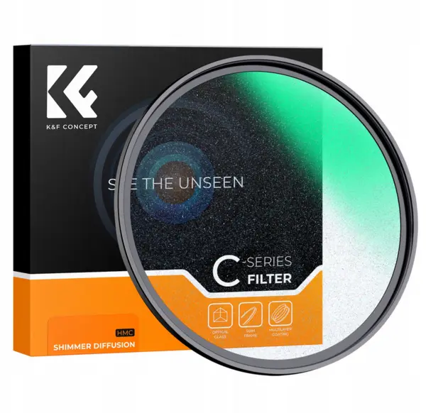 K&F Concept 77mm Filtru Difuzie Shimmer Microlight Mirror C Series, Sticla HD, Reflectivitate 0.6%, NANO-C, Rama Aluminiu 3.3mm