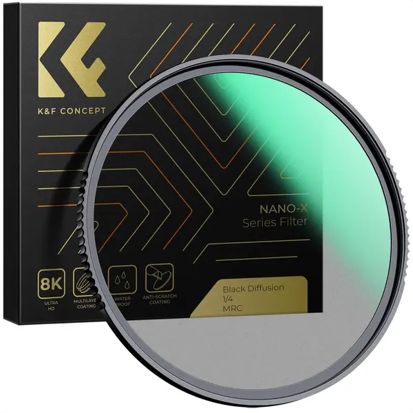 K&F Concept Filtru Black Mist 1/4 Nano-X 55mm, Efect Cinematic, Sticla Optica AGC, Rama Aluminiu 3.3mm