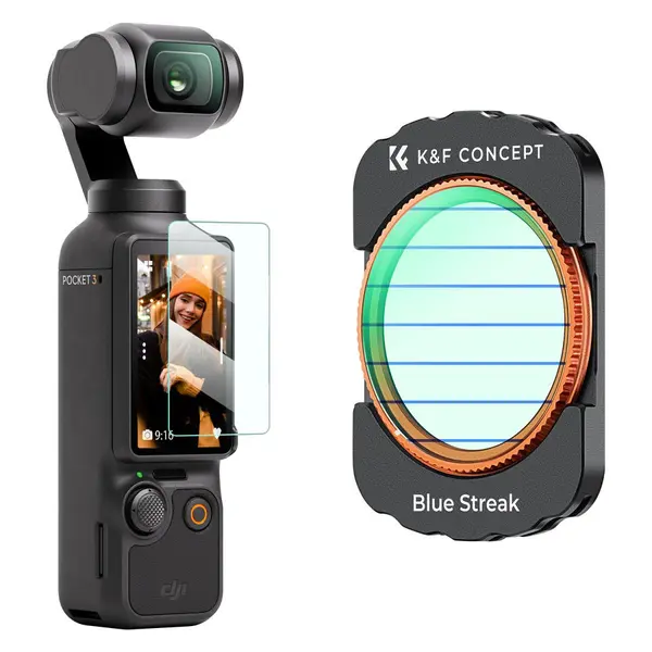 K&F Concept Filtru Blue Streak Magnetic pentru DJI Osmo Pocket 3, Grosime 2mm, 28 Straturi Multi-Coating, Instalare Magnetica