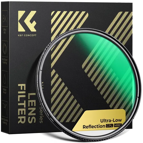 K&F Concept Filtru CPL NANO-X 62mm, Reflectivitate Ultra-Scazuta 0.1%, Transmisie 45%, Grosime 5.3mm, Acoperire 28 Straturi,