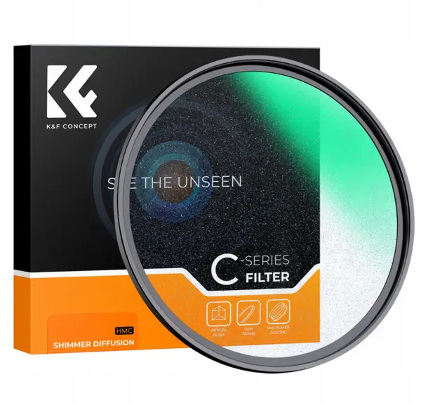 K&F Concept Filtru Difuzie Shimmer Microlight Mirror Seria C 55mm, Sticla Optica HD, Acoperire NANO-C, Rama Aluminiu 3.3mm