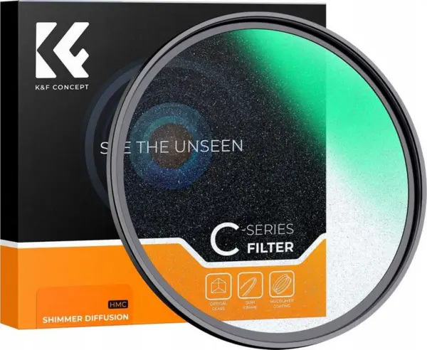 K&F Concept Filtru Difuziune Shimmer Microlight Mirror Seria C 62mm, Sticla Optica HD, Acoperire NANO-C, Rama Aluminiu 3.3mm