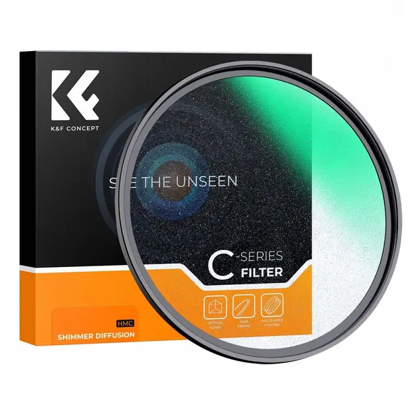 K&F Concept Filtru Microlight Mirror Seria C, Efect Shimmer Diffusion, Diametru 72mm, Montura Filet, Tratament Multistrat