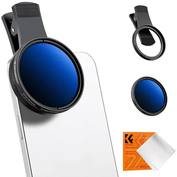 K&F Concept Filtru ND Variabil pentru Telefon, ND2-ND400, Diametru 52mm, 18 Straturi MRC, 1-9 Stops, Include Clema Telefon