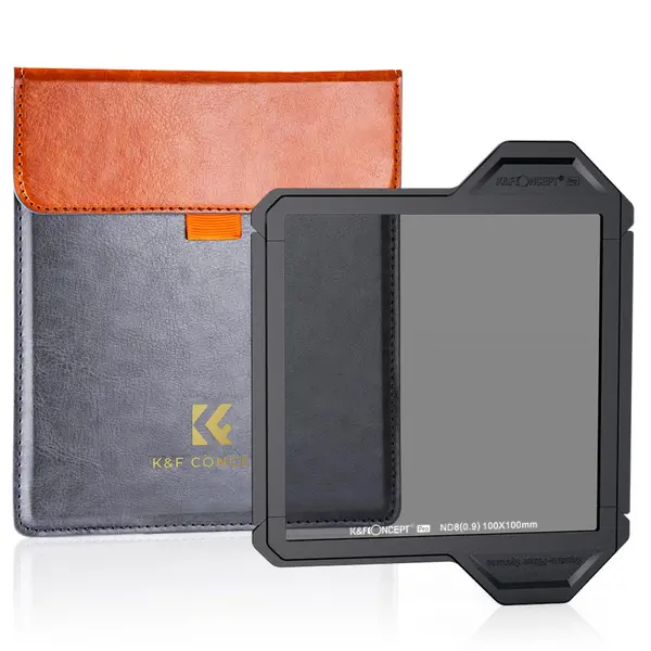 K&F Concept Filtru Patrat ND8 100x100mm, Reducere Lumina 3 Stops, Rama de Protectie, Sticla AGC, Acoperire 28 Straturi