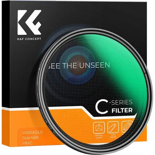 K&F Concept Filtru Variable Star 4-8 52mm, Sticla Optica Multicoating Verde, Cadru din Metal, Efect Stea 4 sau 8 Puncte, Fara