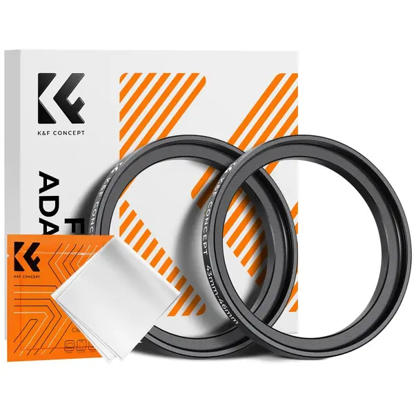 K&F Concept Inel Adaptor Step Up 43-46mm, Aluminiu Aircraft-Grade, Rezistent la Coroziune, Set 2 Bucati, Include Laveta Curatare