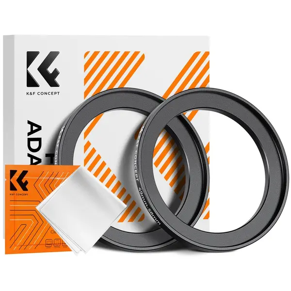 K&F Concept Inel Adaptor Step-Up 49-58mm, Aluminiu Aviatie, 2 Bucati, Laveta Curatare Inclusa