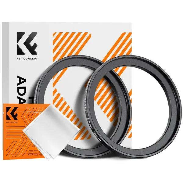 K&F Concept Inel Adaptor Step Up 52-58mm, Aluminiu Aircraft-Grade, Set 2 Bucati, Include Laveta Curatare