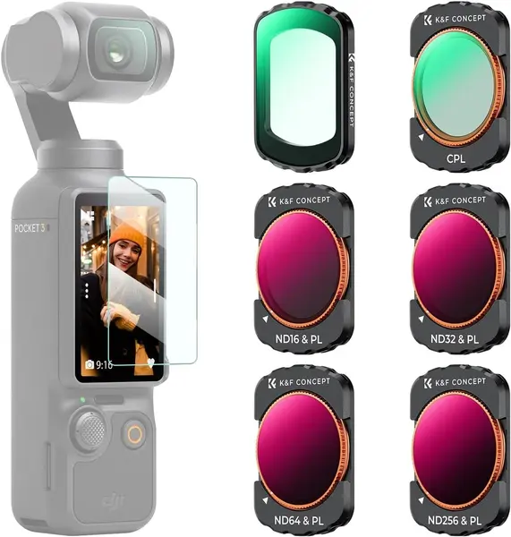 K&F Concept Kit 6 Filtre Magnetice pentru DJI Osmo Pocket 3, UV, CPL, ND16/PL, ND32/PL, ND64/PL, ND256/PL