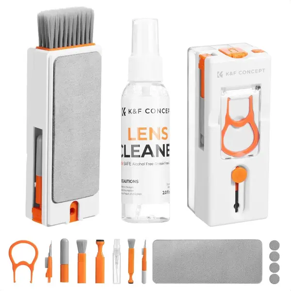 K&F Concept Kit de Curatare Electronice 11-in-1, Solutie 60ml, Perii Telescopice, Laveta Microfibra, Husa Depozitare