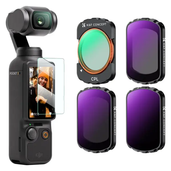 K&F Concept Kit Filtre 4 Bucati CPL ND16 ND64 ND256, Pentru DJI Osmo Pocket 3, Montare Magnetica, Sticla Optica AGC, 28