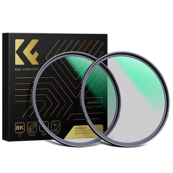 K&F Concept Kit Filtre Black Diffusion 1/4 si 1/8, Diametru 82mm, Sticla Optica AGC, 28 Straturi Multi-Coating, Fara Vinietare