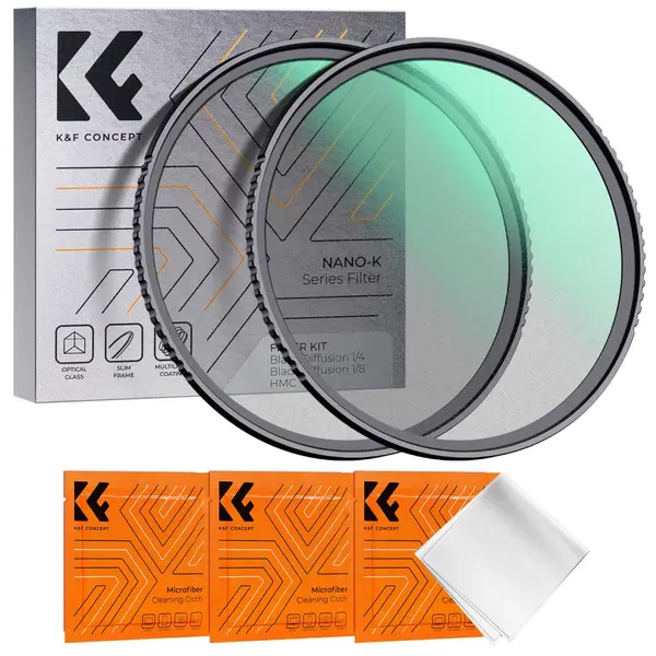 K&F Concept Kit Filtre Black Mist 72mm, 1/4 + 1/8, 18 Straturi Multi-Coating, Rama Ultra Subtire 3.3mm, Sticla AGC Japoneza