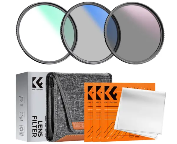 K&F Concept Kit Filtre Foto 58mm, MCUV, CPL, ND4, Sticla Optica AGC Japoneza, Montura Metalica Ultra-Subtire