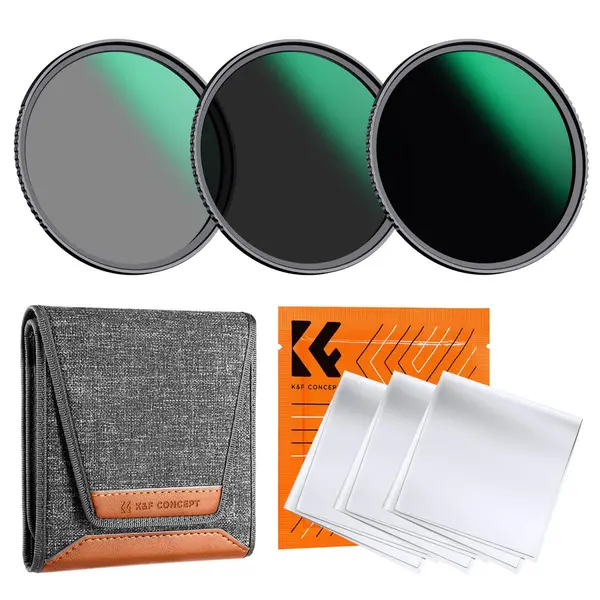K&F Concept Kit Filtre ND 62mm, ND8, ND64, ND1000, Sticla Optica Japoneza, Tratament Nano 24 Straturi, Rama CNC Trapezoidala