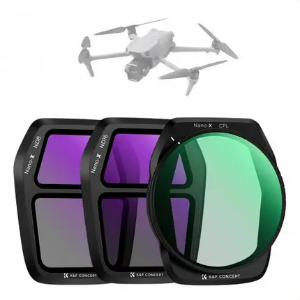 K&F Concept Kit Filtre pentru DJI Air 3S, 3 Bucati, CPL, ND8, ND16, Sticla Optica HD, Rezistent la Apa