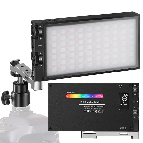 K&F Concept Lampa LED Video RGB Pocket Light, Putere 12W, CRI≥97, TLCI≥97, 2500K-8500K, 12 Efecte de Lumina, Baterie 3200mAh