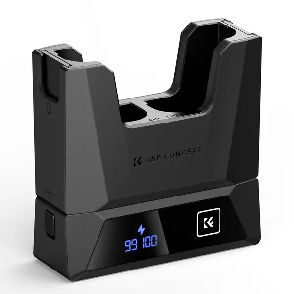 K&F Concept LP-E6 Incarcator Dublu Modular, Incarcare Rapida Type-C 18W PD, Afisaj Digital, Stocare 2 Carduri SD