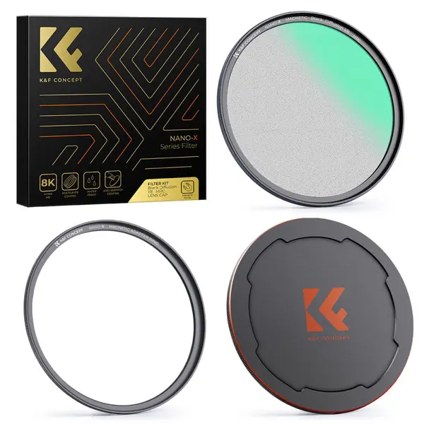 K&F Concept Nano-X 1/8 Filtru Black Mist Magnetic 58mm, HD, Rezistent la Apa, Anti Zgariere, Acoperire Verde, 28 Straturi