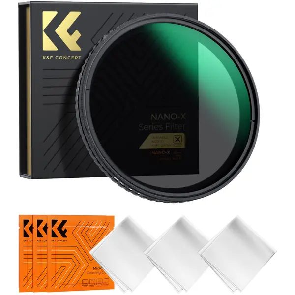 K&F Concept Nano-X Filtru ND Variabil 105mm, ND2-ND32, Fara Cruce Neagra, Sticla Optica, Montura Aluminiu Aviatie