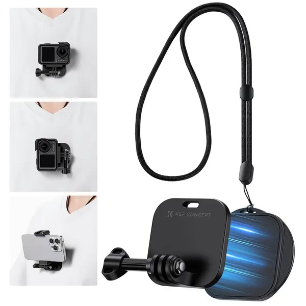 K&F Concept Neck Hanger, Suport Magnetic pentru Piept, Magneti N52, Compatibil GoPro DJI Insta360, Clip Telefon 65-95mm