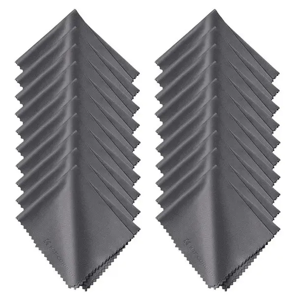 K&F Concept Set 10 Lavete Microfibra Curatare, 15x18cm, Gri, Margini Termosudate, Reutilizabile