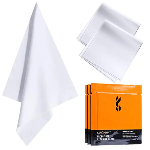 K&F Concept Set 3 Carpe Curatare din Microfibra, 15x15cm, Alb, Ambalare Individuala in Vid, Lavabile si Reutilizabile
