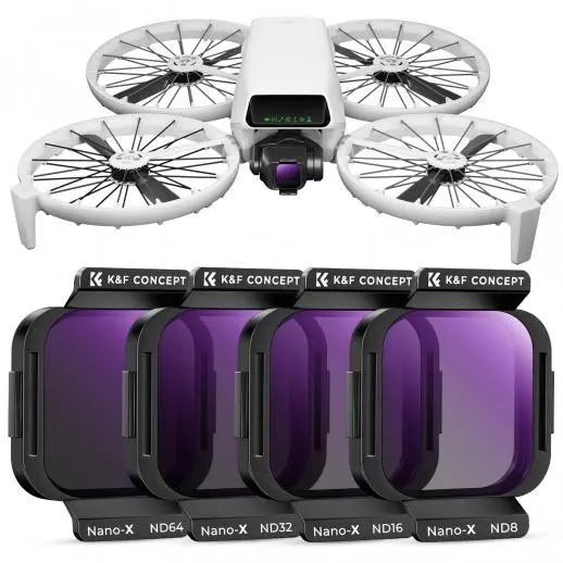 K&F Concept Set 4 Filtre ND DJI Flip, ND8, ND16, ND32, ND64, Sticla Optica AGC, Montare Rapida