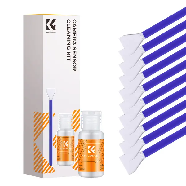 K&F Concept Set Betisoare Curatare Senzor CMOS M4/3, Cap Simplu, 12mm, Laveta Uscata, 10 Buc, Solutie 20ml