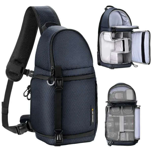 K&F Concept Sling Urban Wander 02 Rucsac Foto 10L, Crossbody, Acces Lateral Rapid, Protectie Socuri, Suport Trepied, Albastru