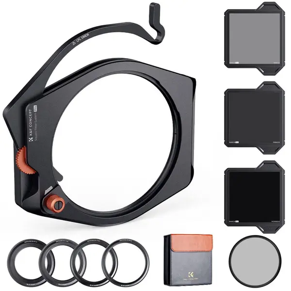 K&F Concept Suport Filtre Patrate Pro Kit, CPL 95mm, ND1000, ND8, ND64, 4 Inele Adaptoare