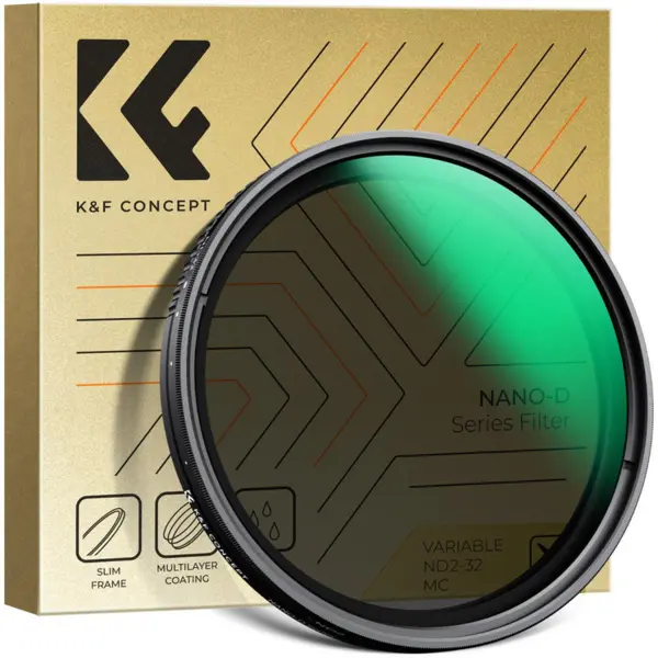K&F D Series Filtru ND Variabil 49mm, ND2~ND32, 1-5 Trepte Expunere, Sticla Optica AGC, 24 Straturi Nano, Cadru 7.4mm