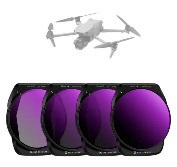 K&F DJI Air 3S Set 4 Filtre ND-PL, ND8&PL, ND16&PL, ND32&PL, ND64&PL, Sticla Optica HD, Anti-Reflex