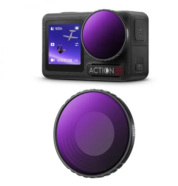 K&F Filtru ND32 DJI Osmo Action 4/5 Pro, Reducere Lumina 5 Stop-uri, Sticla Optica AGC, 28 Straturi de Acoperire, Montare Filet