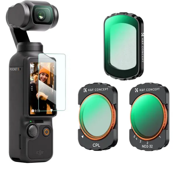 K&F Kit Filtre 3in1 pentru DJI Osmo Pocket 3, CPL, ND2-32, Black Mist 1/4, Montare Magnetica, Sticla Optica AGC