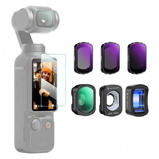 K&F Kit Filtre 6 in 1 DJI Osmo Pocket 3, Obiectiv Wide-Angle, Anamorfic 1.2X, Macro, ND8, ND32, ND128