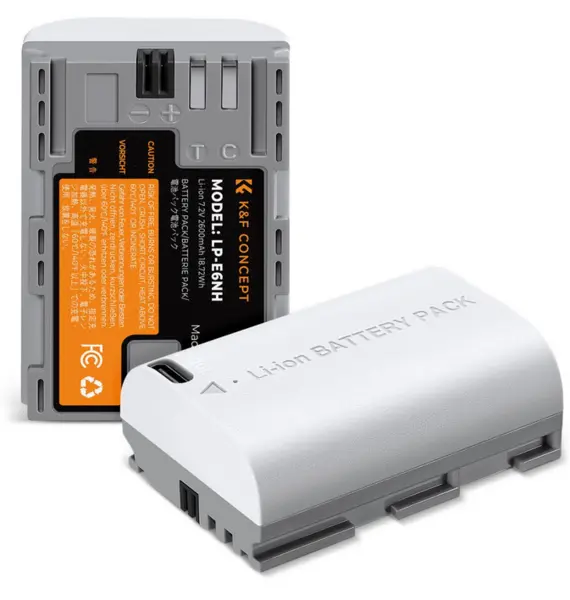 K&F LP-E6NH Acumulator 2600mAh, Incarcare Rapida Type-C, Compatibil Canon, Set 2 Bucati
