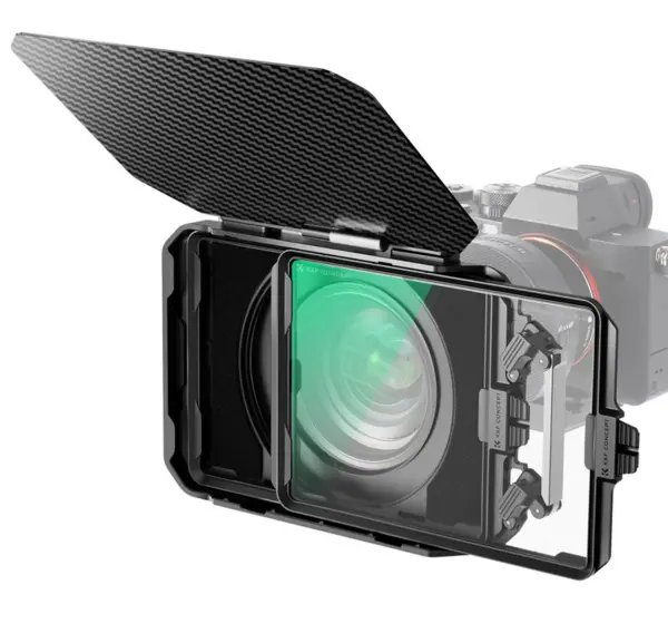 K&F Matte Box Kit, Fibra de Carbon, 5 Inele Adaptoare 67-95mm, Filtru Black Mist 1/4, 2 Cadre Filtru 4x5.65 Inch