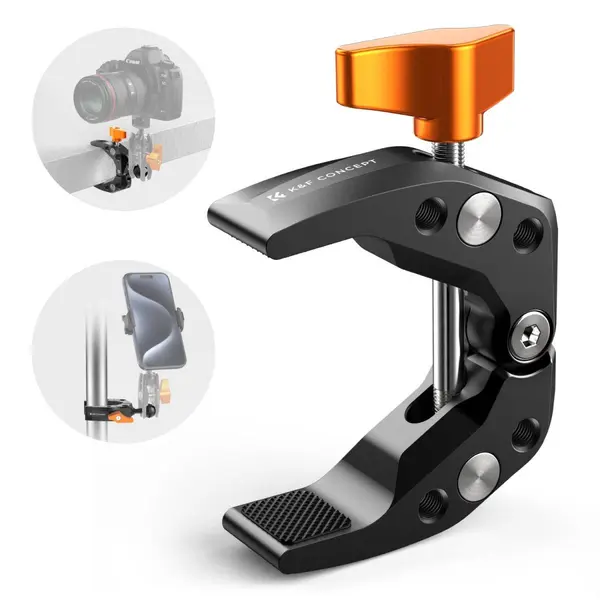 K&F Super Clamp Multifunctional, Diametru Maxim 60mm, Filet 1/4 Inch, Bacuri Anti-Alunecare, Greutate 125g