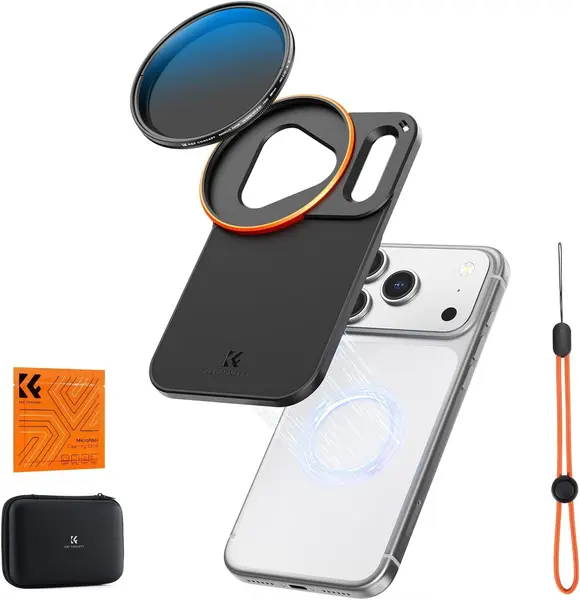 K&F Suport Filtru Magnetic 58mm cu Filet, Magsafe pentru iPhone 17 Pro Max, Magneti N52, Filtru VND Inclus, Negru