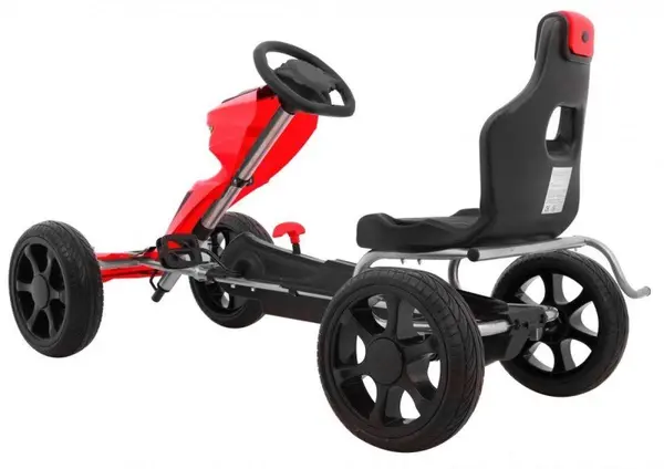 Kart cu pedale pentru copii, Nichiduta Go Kart Red, roti din cauciuc eva, scaun ergonomic si ajustabil in 2 pozitii, cadru solid din otel, frana manuala pe rotile din spate, dimensiune 122 x 60 x 70 cm