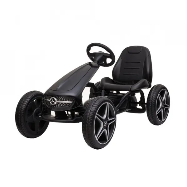 Kart cu pedale pentru copii Novokids Mercedes Benz Kart Pro Negru, cu claxon si melodii, structura metalica, frana de mana, functie freewheel, scaun ajustabil, mers cu spatele