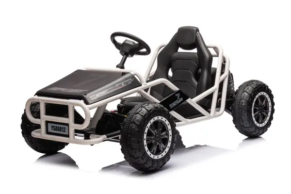 Kart electric pentru copii cu roti EVA, scaun din piele si centura siguranta Black