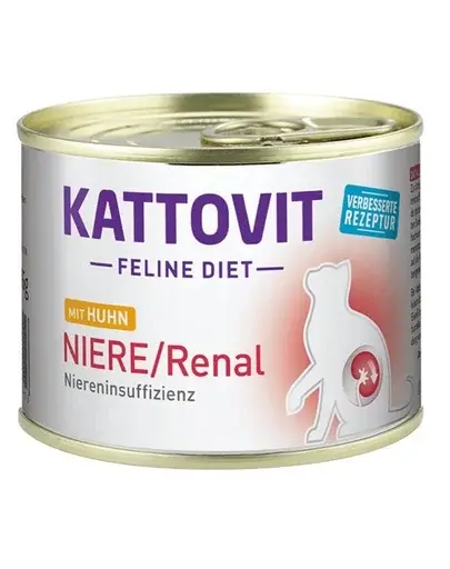 KATTOVIT Feline Diet Niere/Renal hrana umeda dietetica pentru pisici cu afectiuni ale rinichilor, cu pui 185 g
