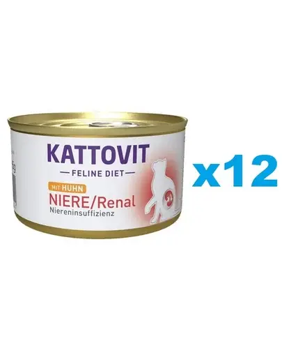 KATTOVIT Feline Diet Niere/Renal hrana umeda dietetica pentru pisici cu afectiuni ale rinichilor, cu pui 12 x 85 g